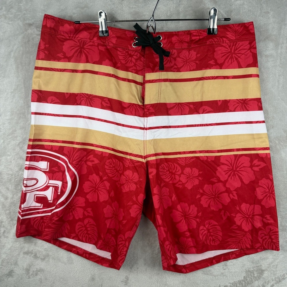 San Francisco 49ers NFL Board Shorts Mens 2XL Red Floral Hibiscus Swim Trunks